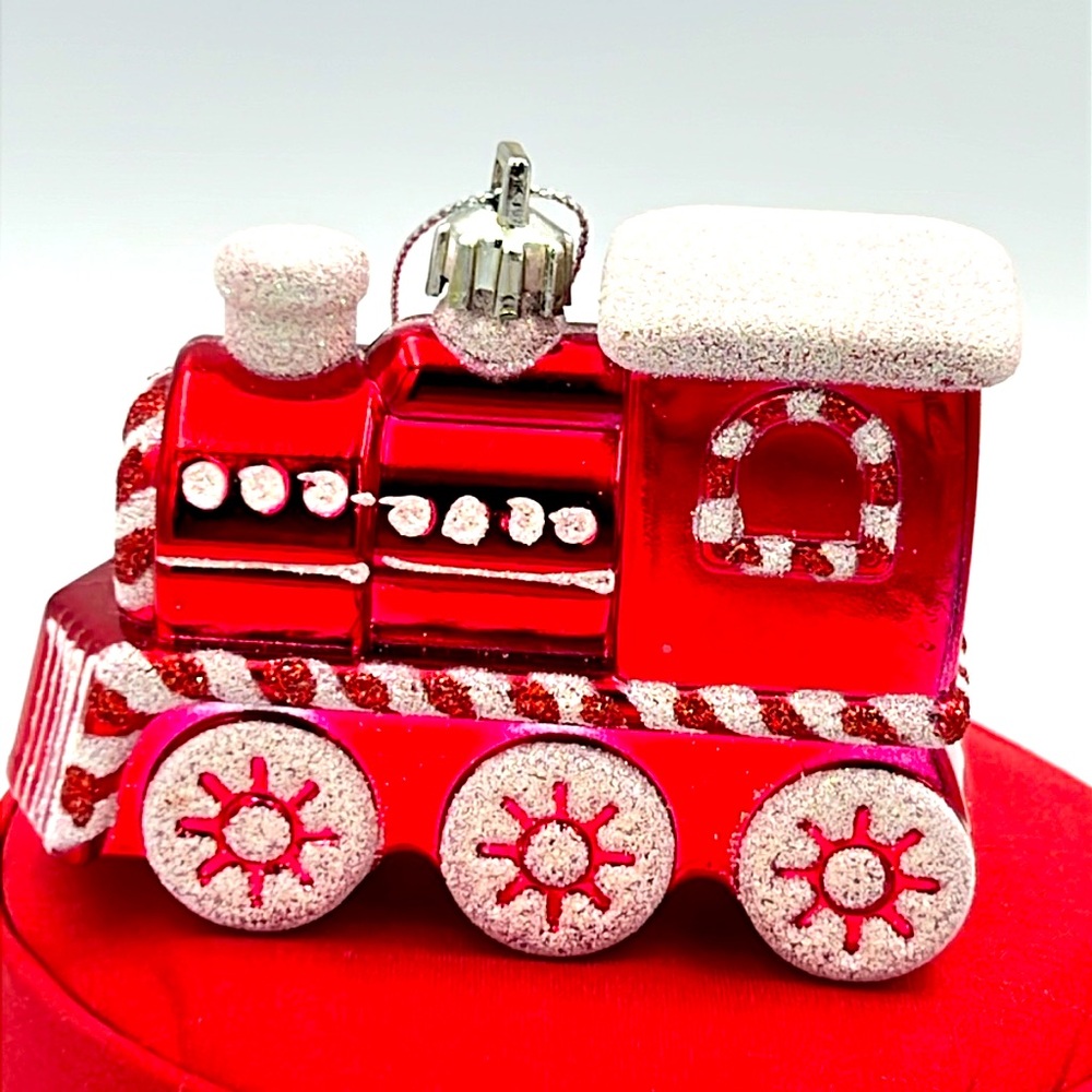 Red peppermint choo-choo train Christmas ￼ ornament